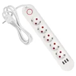 Macleani pikendusjuhe, 5 pesaga pikendus + 3xUSB, 110-240V AC 50/60Hz, 2.1A max 2500W, 1.5m, valge, MCE395 W