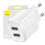 Baseus Compact Quick Charger, 2x USB, 10.5W (white)