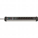 Brennenstuhl Premium-Protect-Line 6-way power strip, black/aluminum, 3 meters, 60,000A surge protection, 2x USB-A