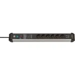 Brennenstuhl Premium-Protect-Line 6-way power strip, black/aluminum, 3 meters, 60,000A surge protection, 2x USB-A