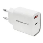 Qoltec 51714 Charger | 18W | 5-12V | 1.5-3A | USB type C PD | USB QC 3.0 | White