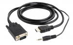 Gembird A-HDMI-VGA-03-10 videokaabli adapter 3 m HDMI + 3,5 mm VGA (D-Sub) must