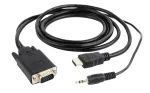 Gembird A-HDMI-VGA-03-10 videokaabli adapter 3 m HDMI + 3,5 mm VGA (D-Sub) must