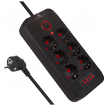 Macleani pikendusjuhe, 6 pesaga pikendus + 4xUSB, 110-240V AC 50/60Hz, 2.1A max 2500W, 3m, must, MCE391 B