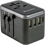 Verbatim universal travel adapter UTA-04, travel plug (black/silver, 3x USB-A, 2x USB-C)