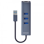 Savio AK-57 USB-A - 3 x USB-A jaotur RJ-45 gigabitise Etherneti adapteriga 5000 Mbit/s hall USB 3.2 Gen 1 (3.1 Gen 1) Micro-B 5000 Mbit/s must