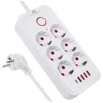 Macleani pikendusjuhe, 6 pesaga pikendusjuhe + 4xUSB, 110-240V AC 50/60Hz, 2.1A max 2500W, 1.5 m, valge, MCE389 W