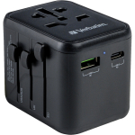 Verbatim Universal Travel Adapter UTA-02, travel plug black, 1x USB-A, 1x USB-C
