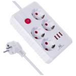 Macleani pikendusjuhe, 4-pesaga pikenduskaabel + 3xUSB, 110-240V AC 50/60Hz, 2.1A max 2500W, 3m, valge, MCE393 W