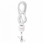 Activejet smycz z przewodem do ładowania 3w1 biała. Końc&oacute;wki z r&oacute;żnymi złączami: USB-C, Adapter Lightning, USB-A.