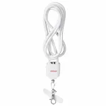Activejet smycz z przewodem do ładowania 3w1 biała. Końc&oacute;wki z r&oacute;żnymi złączami: USB-C, Adapter Lightning, USB-A.
