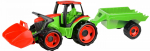 Tractor with shovel and trailer red-green