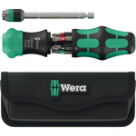 Wera Kraftform Kompakt 20 RA-R with pouch, bit set black/green, 6-piece, 1/4", with ratchet function and Rapidaptor quick-change chuck