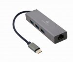 Gembird A-CMU3-LAN-01 USB-C gigabitise v&otilde;rguadapter 3-pordilise USB 3.1 jaoturiga