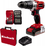 Einhell Cordless Impact Drill TE-CD 18/2 Li-i +22, 18V (red/black, Li-Ion battery 2.5Ah, case E-Box Basic + bit drill set)