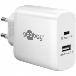 goobay USB-C PD dual fast charger 45 watts (white, 1x USB-A, 1x USB-C PD, GaN technology)