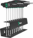 Wera 454/10 HF Set Imperial 2 T-handle screwdrivers + rack, 10 pieces (black/green, imperial, with holding function)