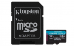 Kingston Technology 64GB microSDXC Canvas Go Plus Gen4 200MB/s A2 U3 V30 m&auml;lukaart + adapter