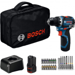 Bosch Powertools cordless drill/driver GSR 12V-32 Professional, 12Volt (blue/black, 2x Li-ion battery 2.0Ah, 24-piece accessory set, tool bag)