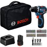 Bosch Powertools cordless drill/driver GSR 12V-32 Professional, 12Volt (blue/black, 2x Li-ion battery 2.0Ah, 36-piece accessory set, tool bag)
