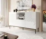 ABETO kummut mustal terasraamil 150x42x90 valge/l&auml;ikiv valge
