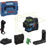 Bosch Professional Cordless Line Laser GLL 12V-100-33 CG Professional blue/black, Li-Ion battery 12V 2.0Ah, green laser lines, including universal holder LB 10, ceiling clamp DK 20, L-BOXX