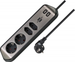 Brennenstuhl estilo corner power strip 4-way (black/stainless steel, 2x USB)