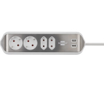 Brennenstuhl estilo corner power strip 4-way (white/stainless steel, 2x USB)