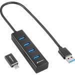 Sharkoon 4-Port USB 3.2 Gen 1 Aluminum Hub, USB hub (black)