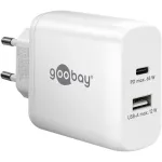 goobay USB-C dual fast charger, PD, GaN, 65 watts (white, 1x USB-C, 1x USB-A, Power Delivery)