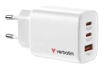 Verbatim Essentials GaN 65W USB-A 2xUSB-C PD 3.0 wall charger White