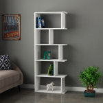 Tapi modern raamaturiiul &ndash; k&otilde;rge ja as&uuml;mmeetriline disain, 159 cm - Valge