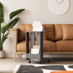 Edi Modern C-kujuline Abilaud Ratastega &ndash;  Mitmeotstarbeline Diivanilaud, 60 cm K&otilde;rgus - Antratsiit