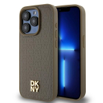 DKNY Leather Pattern Metal Logo MagSafe &Uuml;mbris jaoks iPhone 14 Pro Max - Brown