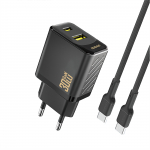 Dudao A27TCEU PD 30W GaN USB-A USB-C seinalaadija USB-C kaabliga - must