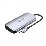 UNITEK aktiivne jaotur USB-C 2X HDMI 4K, RJ45, PD 100W