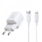 Joyroom JR-TG7 33W USB-A + USB-C seinalaadija 30W USB-C - Lightning 1m kaabliga - valge