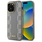 DKNY Leather Checkered Mono Pattern MagSafe iPhone 14 Pro Max &Uuml;mbris - Beige