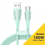 USB Kabelis Essager "Rainbow" žalias "Type-C" 200cm (iki 100W)