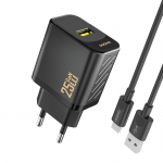 Dudao A27STEU 25W GaN USB-A seinalaadija USB-A - USB-C kaabliga - must
