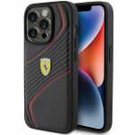 Ferrari Twist Metal Logo &uuml;mbris jaoks iPhone 15 Pro - must