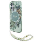 Guess IML Flowers With Pearl Strap MagSafe &uuml;mbris jaoks iPhone 16 Plus - roheline