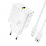 Dudao A27STEU 25W GaN USB-A seinalaadija USB-A - USB-C kaabliga - valge