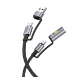 Kaabel All-in-one USB A / USB C to USB C / Auto suitsetaja pesa Hoco 3A 60W 1,2 m U138 must