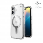 Speck Presidio Perfect-Clear ClickLock & MagSafe &uuml;mbris seadmele iPhone 16, Clear / Chrome Finish / Serene Silver v&auml;rvitoonis