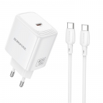 Borofone BN33 Fuente GaN USB-C v&otilde;rgulaadija QC3.0 PD 40W USB-C kaabliga valge