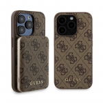 Guess 4G Metal Logo &uuml;mbris set jaoks iPhone 15 Pro + 5000mAh MagSafe power bank - brown