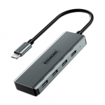 Adapteris Essager "4 in 1" pilkas (In: Type-C, Out: 4xUSB-C)