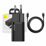 Baseus Super Si Quick Laadija 1C 20W with USB-C kaabel jaoks Lightning 1m (must)