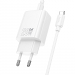 Laadija Hoco N60 20W GaN USB-C + USB-C to USB-C kaabel 1.0m valge